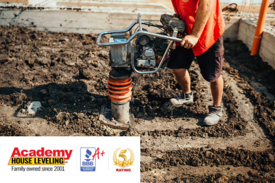 A man is using a machine for foundation repair services in Louisiana.