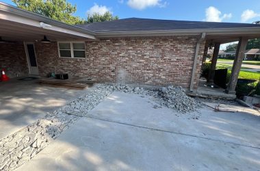 A house with a brick wall.