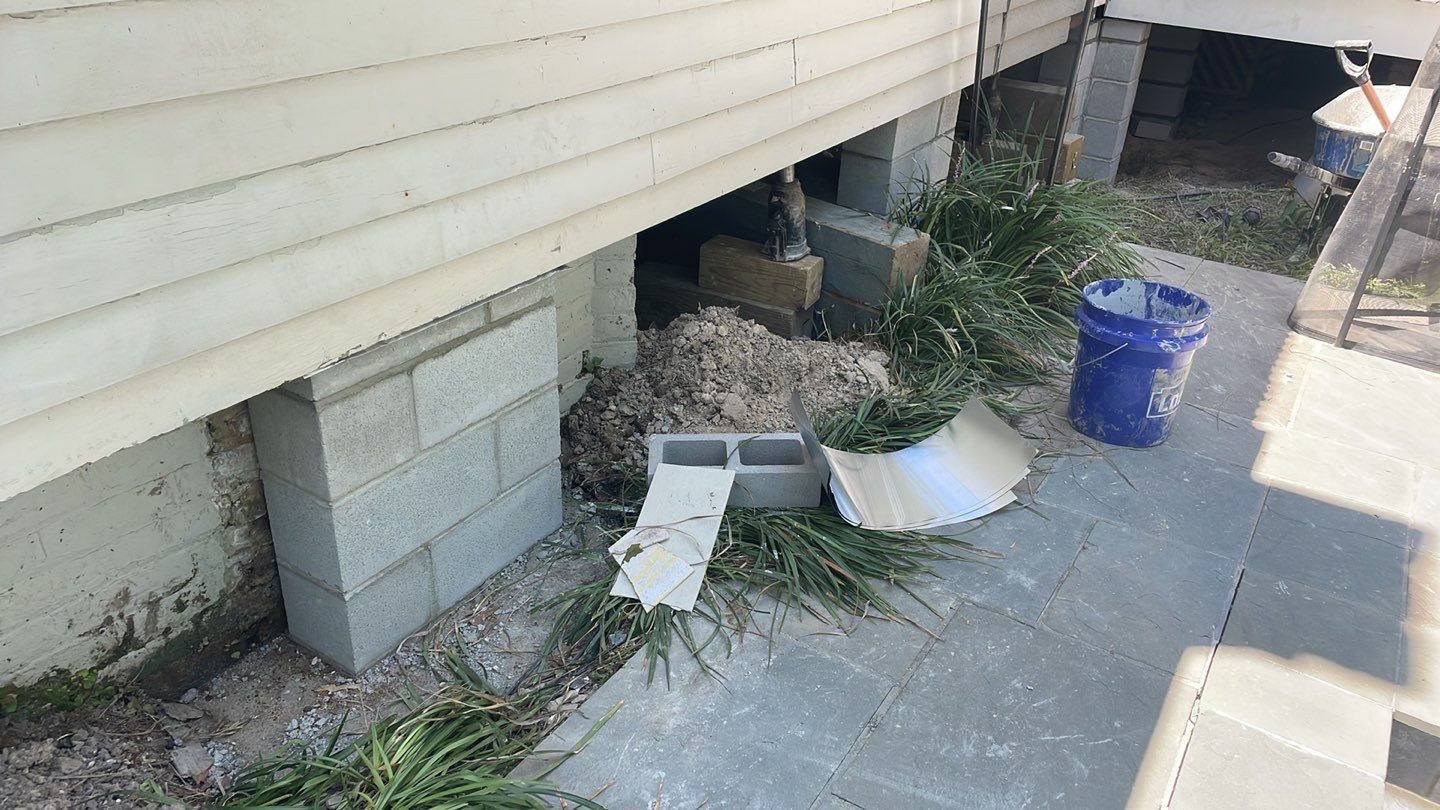 A house with a concrete foundation.