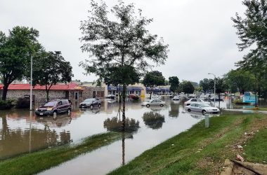 cars on flooded street